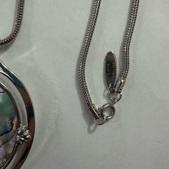 Whiting & Davis Silver Necklace with Iridescent Pendant - Picture 2 of 5